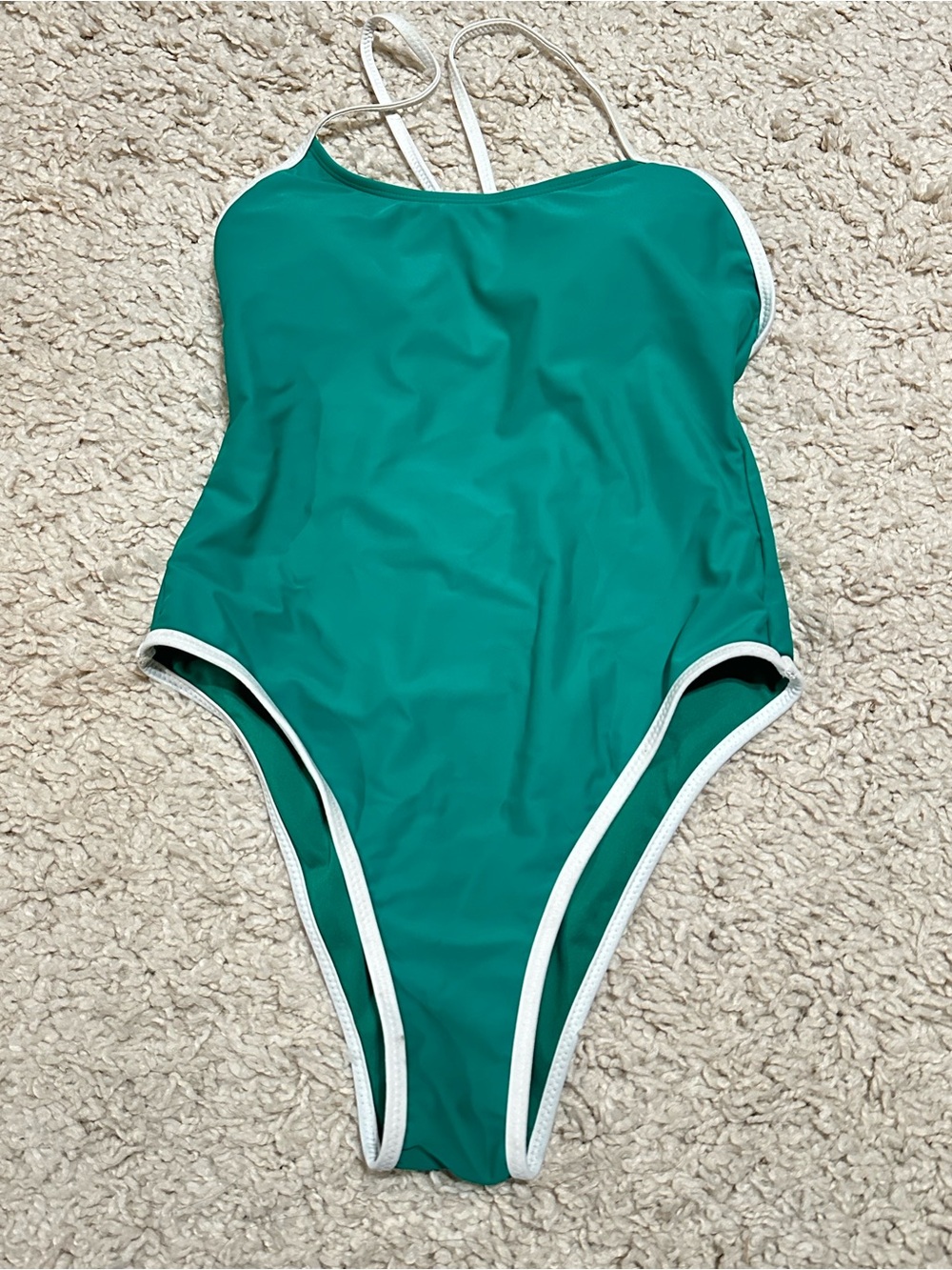 Emerald Green High Hip One-Piece Swimsuit with White Trim